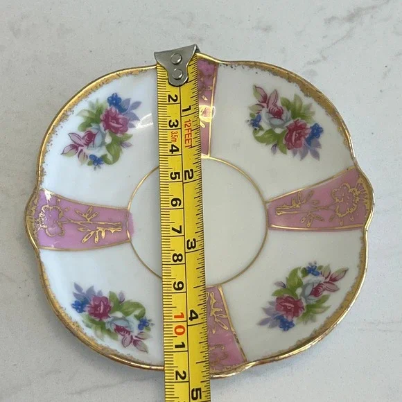 Vtg Pink Lusterware Footed Teacup Saucer Floral Gold Rim Tea Cup Iridescent - Picture 5 of 13